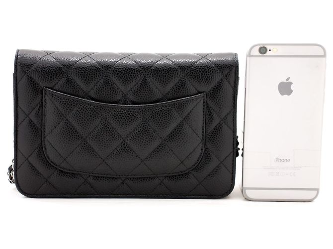 Wallet On Chain CHANEL Portafoglio con caviale su catena WOC Borsa a tracolla nera con tracolla Nero - vista 3
