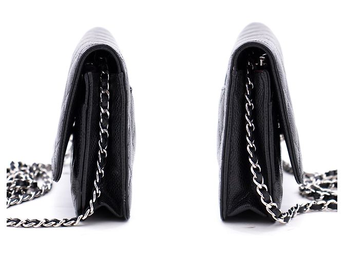 Wallet On Chain CHANEL Portafoglio con caviale su catena WOC Borsa a tracolla nera con tracolla Nero - vista 5