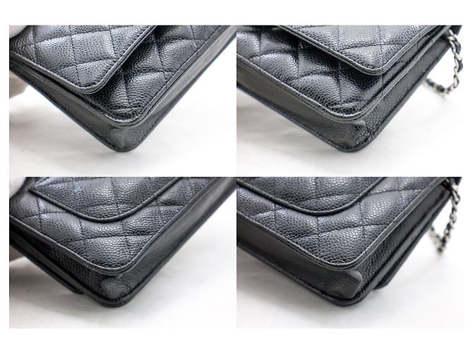 Wallet On Chain CHANEL Portafoglio con caviale su catena WOC Borsa a tracolla nera con tracolla Nero - vista 6