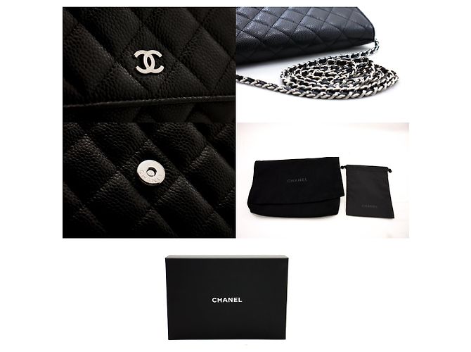Wallet On Chain CHANEL Portafoglio con caviale su catena WOC Borsa a tracolla nera con tracolla Nero - vista 7