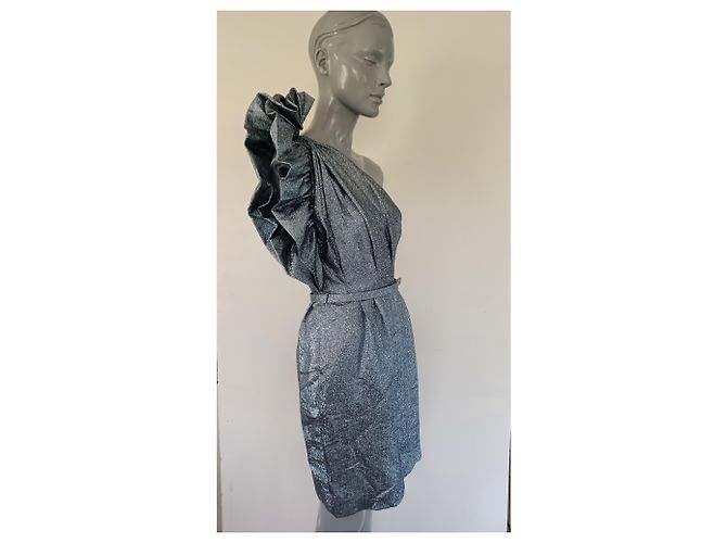 Stella Mc Cartney Stella McCartney Asymmetrisches Abendkleid Silber Seide - Ansicht 10