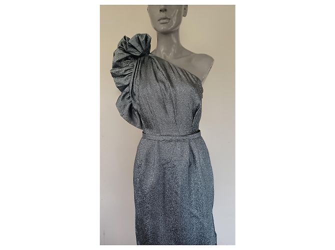 Stella Mc Cartney Stella McCartney Asymmetrisches Abendkleid Silber Seide - Ansicht 5