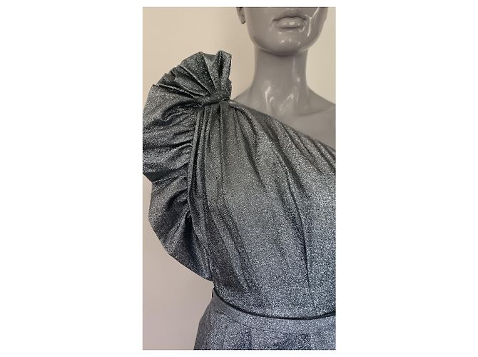 Stella Mc Cartney Stella McCartney Asymmetrisches Abendkleid Silber Seide - Ansicht 9