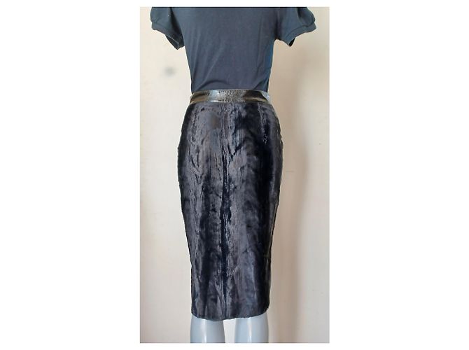 Gonna Roberto Cavalli in pelle e velluto nero - vista 11