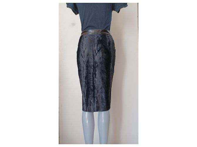 Gonna Roberto Cavalli in pelle e velluto nero - vista 12