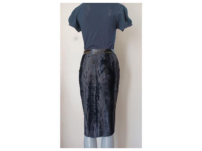 Gonna Roberto Cavalli in pelle e velluto nero - vista 13