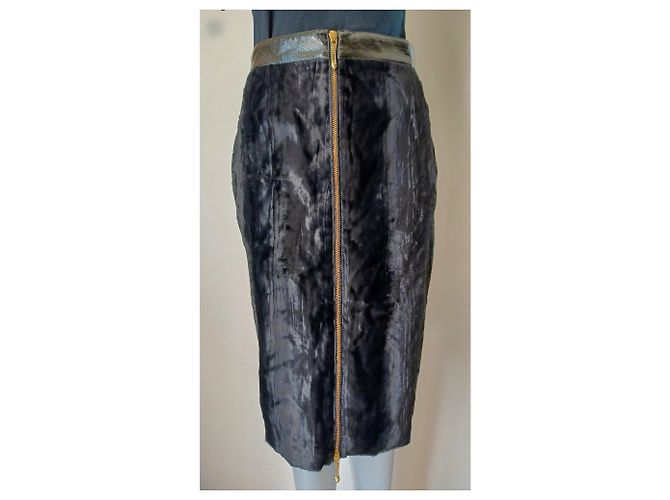 Gonna Roberto Cavalli in pelle e velluto nero - vista 2