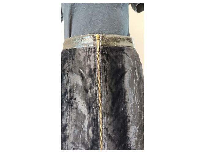 Gonna Roberto Cavalli in pelle e velluto nero - vista 3