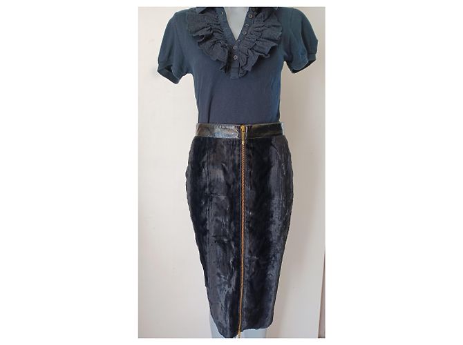 Gonna Roberto Cavalli in pelle e velluto nero - vista 4
