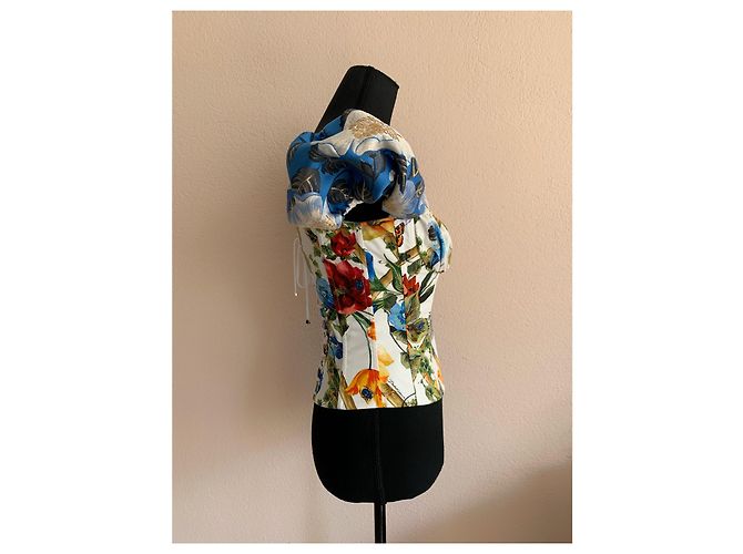 Dolce & Gabbana Top Corset Curto Floral Branco com Mangas Bufantes - vista 2
