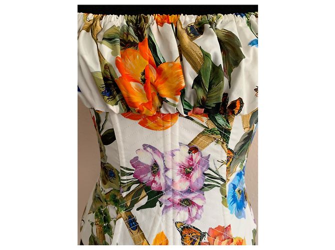 Dolce & Gabbana Top Corset Curto Floral Branco com Mangas Bufantes - vista 3