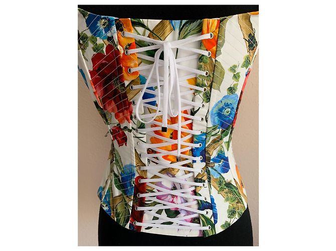 Dolce & Gabbana Top Corset Curto Floral Branco com Mangas Bufantes - vista 4