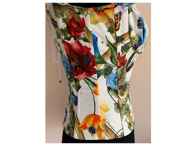 Dolce & Gabbana Top Corset Curto Floral Branco com Mangas Bufantes - vista 5