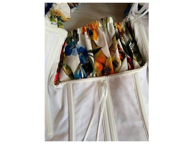 Dolce & Gabbana Top Corset Curto Floral Branco com Mangas Bufantes - vista 7