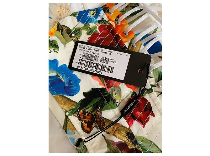 Dolce & Gabbana Top Corset Curto Floral Branco com Mangas Bufantes - vista 9
