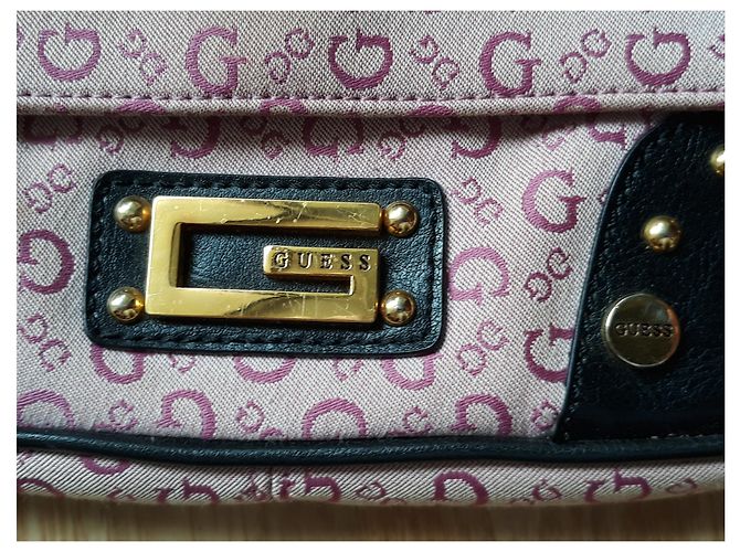 Borsa baguette Guess rosa in cotone e ecopelle nera - vista 3