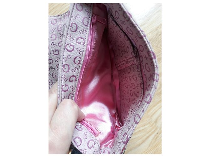 Borsa baguette Guess rosa in cotone e ecopelle nera - vista 4