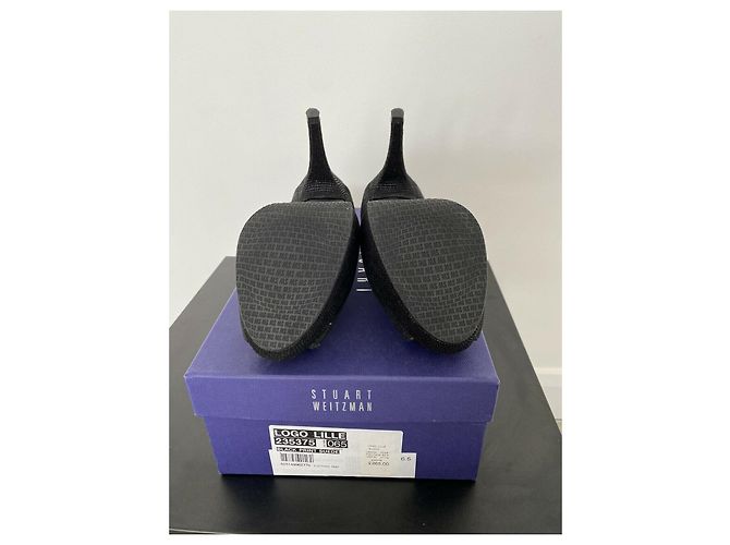 Stuart Weitzman Logo Lille Kiesel Leder Peeptoes Schwarz - Ansicht 5