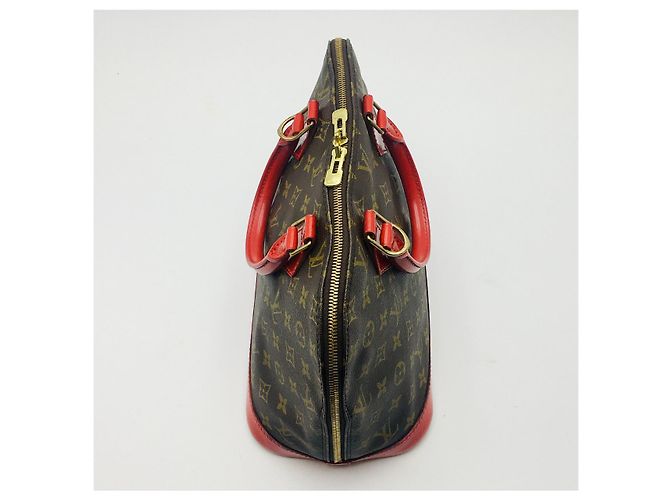 Louis Vuitton Alma Borsa Monogramma Pelle Rossa Personalizzata Marrone - vista 2