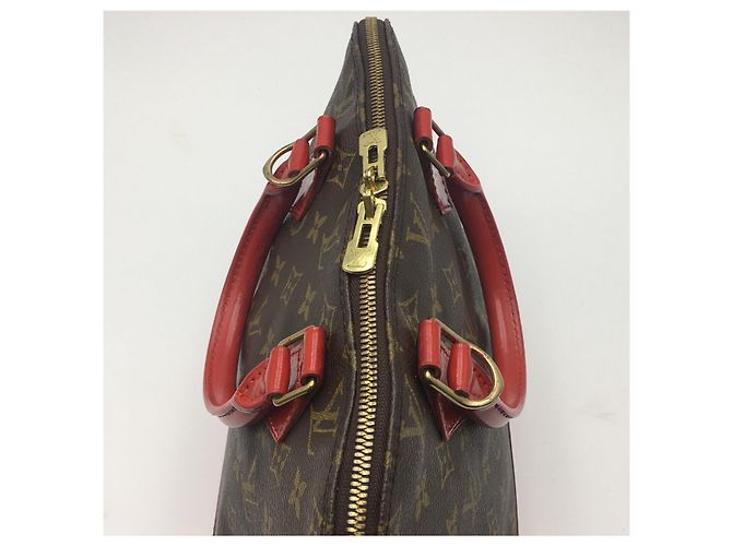 Louis Vuitton Alma Borsa Monogramma Pelle Rossa Personalizzata Marrone - vista 4