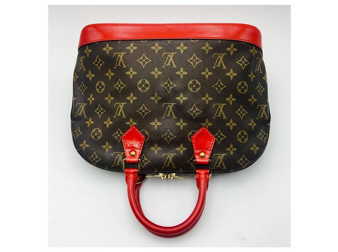 Louis Vuitton Alma Borsa Monogramma Pelle Rossa Personalizzata Marrone - vista 6