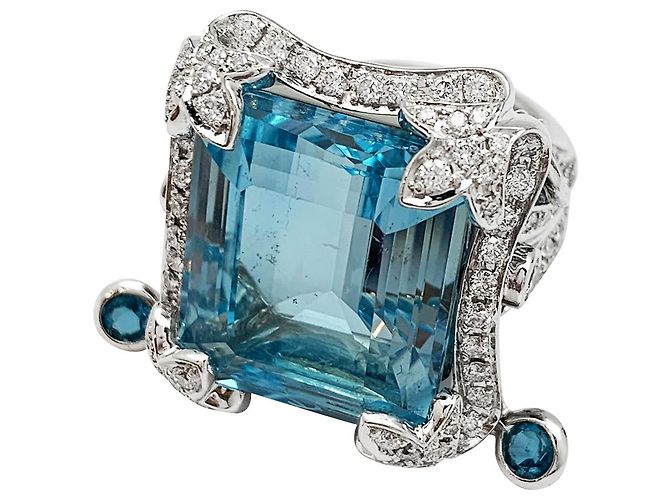 Anello Edouard Nahum "Sterina" in oro bianco, diamanti e topazio - vista 10