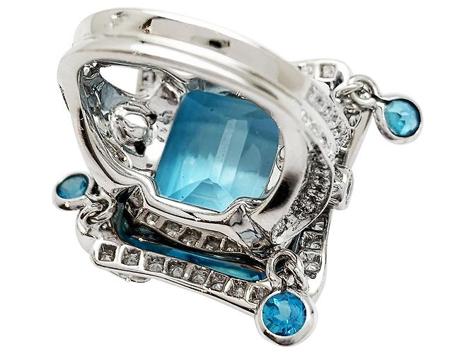 Anello Edouard Nahum "Sterina" in oro bianco, diamanti e topazio - vista 3