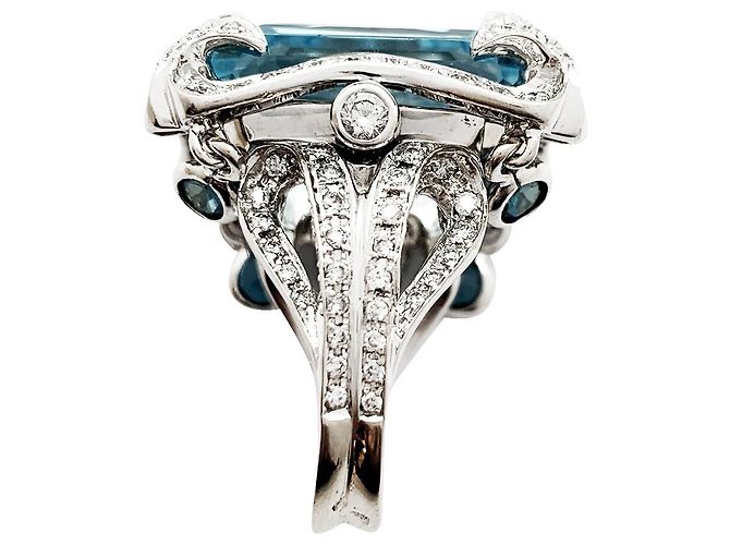 Anello Edouard Nahum "Sterina" in oro bianco, diamanti e topazio - vista 4