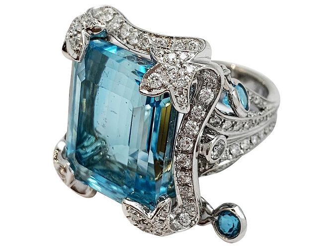 Anello Edouard Nahum "Sterina" in oro bianco, diamanti e topazio - vista 9