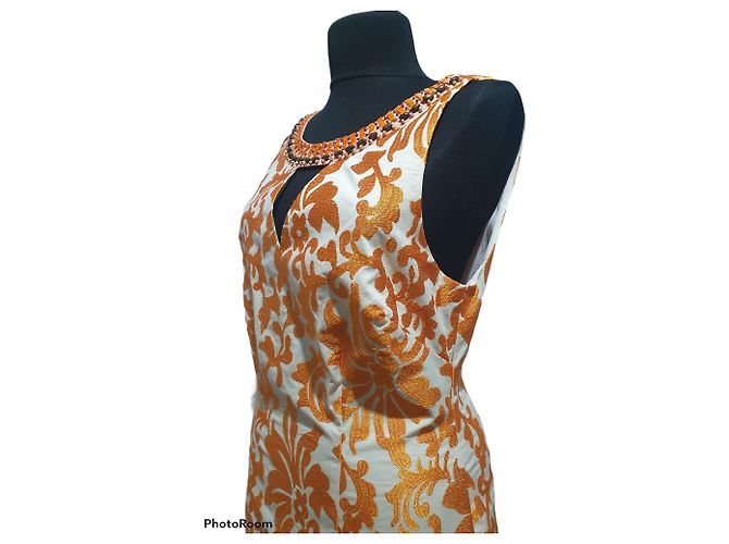 Vestido Hale Bob Laranja e Branco de Algodão - vista 4
