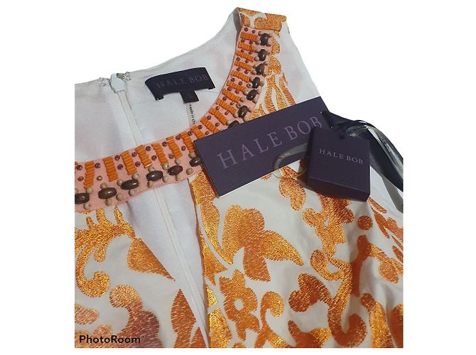 Vestido Hale Bob Laranja e Branco de Algodão - vista 5