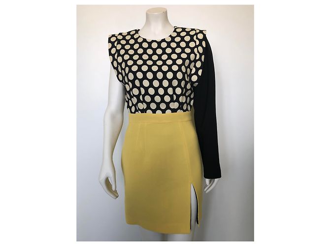 Vestido Emanuel Ungaro Asimétrico de Lana Amarillo con Lunares - vista 2