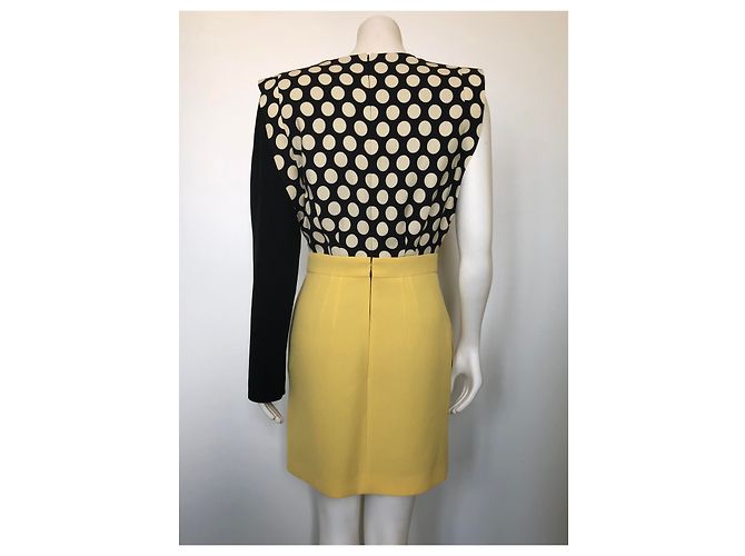 Vestido Emanuel Ungaro Asimétrico de Lana Amarillo con Lunares - vista 3