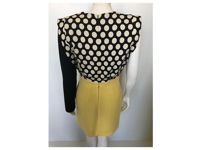Vestido Emanuel Ungaro Asimétrico de Lana Amarillo con Lunares - vista 4