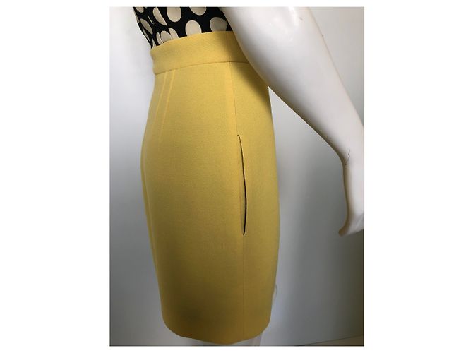 Vestido Emanuel Ungaro Asimétrico de Lana Amarillo con Lunares - vista 5