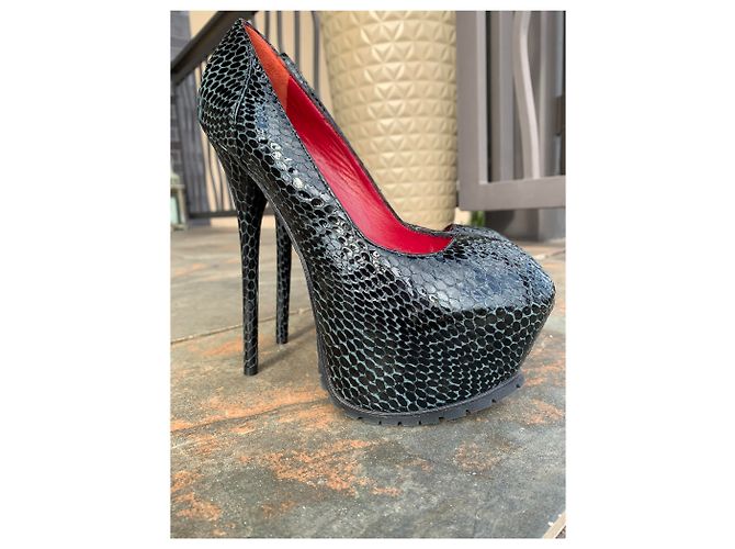 Autre Marque 1969 Pumps aus schwarzem Leder 16cm Absatz - Ansicht 3