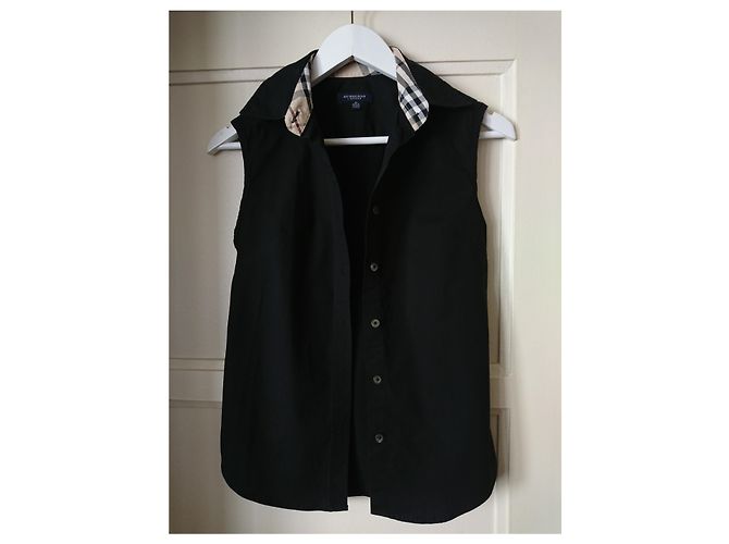 Autre Marque Blusa sin mangas Burberry London negra de algodón con cuadros Negro - vista 7