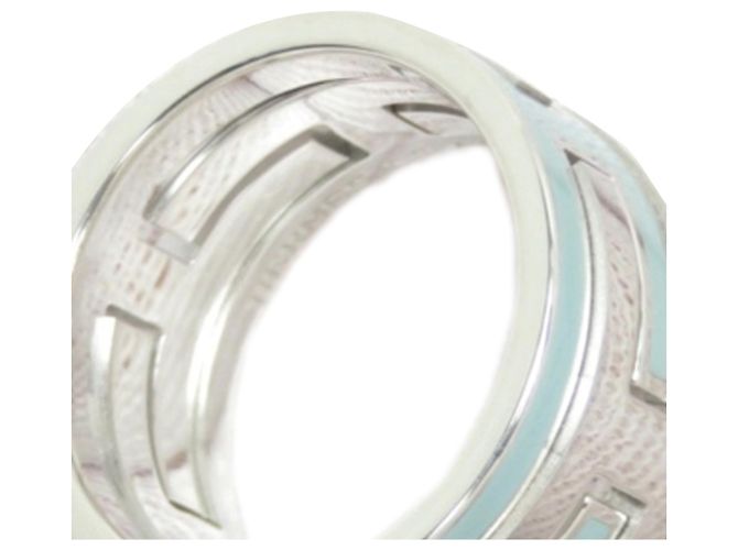 Ring Hermès Bague Hermes Silver Move H Argenté Bleu Bleu clair - vue 4