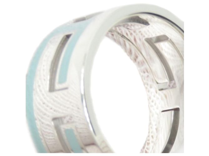 Ring Hermès Bague Hermes Silver Move H Argenté Bleu Bleu clair - vue 5