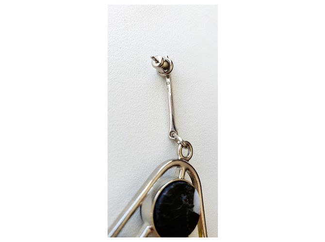 Orecchini Dior Shade de Dior in Palladio con Marmo Nero e Giallo Silver hardware - vista 2