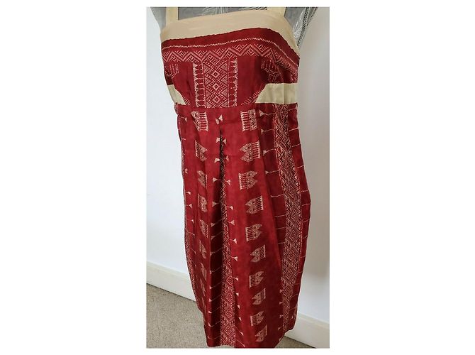 Hoss Intropia Abito in seta rosso scuro e oro D'oro Bordò - vista 6