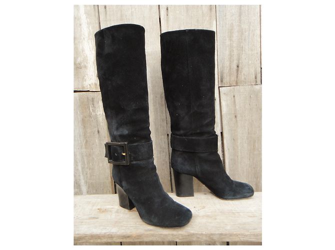 Bottes hautes Gucci en daim noir taille 39 - vue 2
