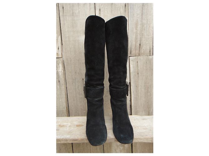 Bottes hautes Gucci en daim noir taille 39 - vue 3