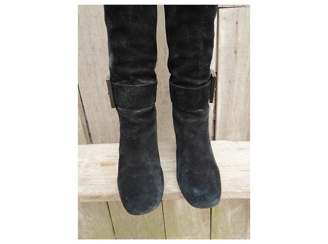 Bottes hautes Gucci en daim noir taille 39 - vue 4