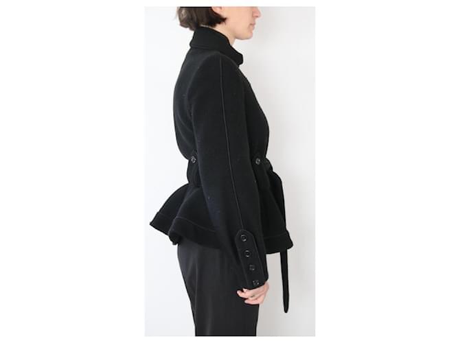 Saint Laurent Giacca lunga , cinturato con basco. Nero - vista 2