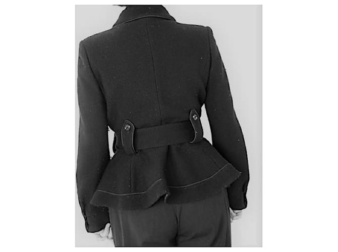Saint Laurent Giacca lunga , cinturato con basco. Nero - vista 3