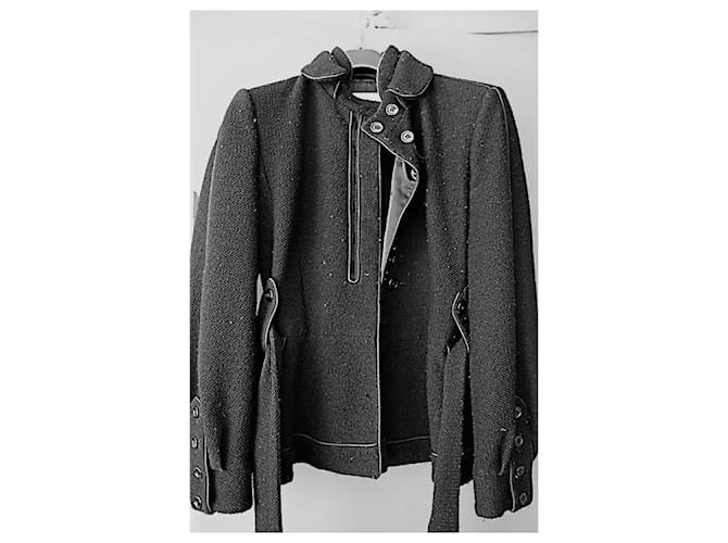 Saint Laurent Giacca lunga , cinturato con basco. Nero - vista 4