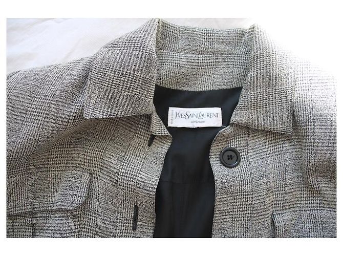 Yves Saint Laurent Lange Gürteljacke Grau Weiß - Ansicht 4