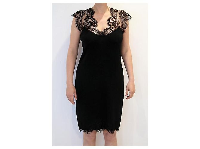 Georges Rech Kleid aus Wolle und Spitze Schwarz - Ansicht 2