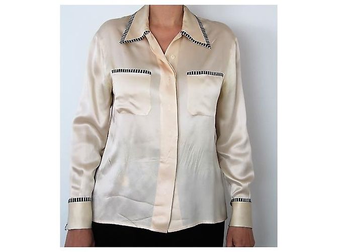 Camicetta Chanel in seta crema Crudo - vista 3